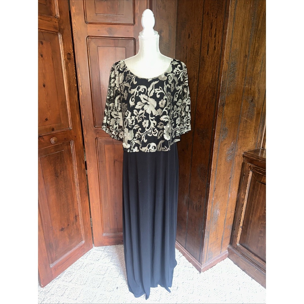 Womens CONNECTED APPAREL Ladies‎ BLACK Formal Dress With GOLD Overlay Size 16